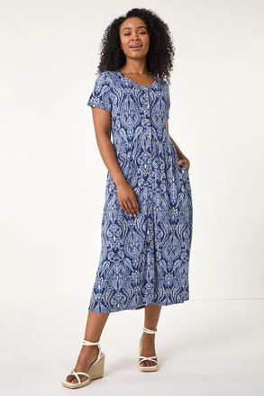 Roman Paisley Button Front Dress