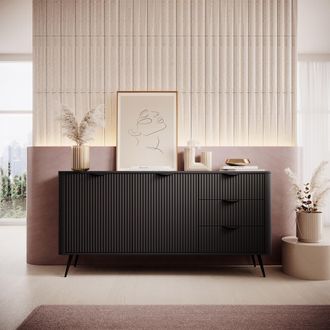 Dmora Aparador Halilala, Alacena 3 Cajones, 2 Estantes, Puertas Batientes, Corredera, 163x38x81h Cm Negro