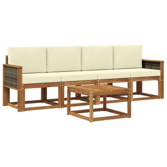 vidaXL Conjunto De Sof&aacute;s De Exterior Con Coj&iacute;n 4 Pcs Natural Y Crema Vidaxl