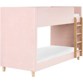 Beliani Letto a castello 3 piedi per bambini alto in velluto e scaletta in in legno di pioppo Rosa pastello 90x200 cm Chocques