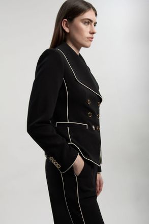 Karen Millen Womens Compact Stretch Contrast Tipped Tailored Blazer - Black - Size 6 UK