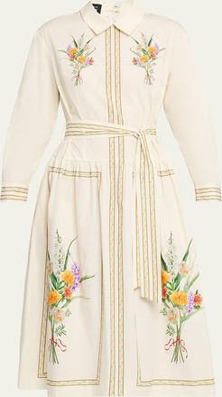 Teri Jon Floral-Print Cotton Midi Shirtdress