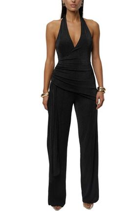 JLUXLABEL Rustic Charm Drape Halter Jumpsuit in Black at Nordstrom, Size Small