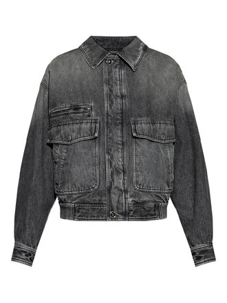 Versace Black Blouson Denim Cropped Washed Jacket