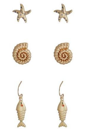 Panacea Sea Life Set of 3 Assorted Earrings in Gold at Nordstrom Rack