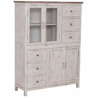 Wanderlust Deco Vitrina De Madera Artesanal Blanca 111x40x150h Cm