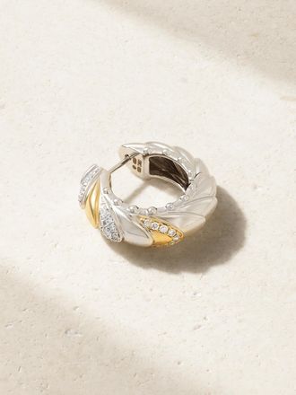 Rainbow K Orecchino Singolo In Oro Bianco E Giallo 14 Carati Con Diamanti Ecailles