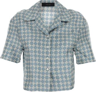 Amiri Womens Printed Silk Shirt - Light Blue - Size Small
