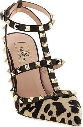 Valentino Garavani Studded Calf Hair Animalier Heel - Brown