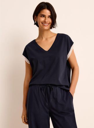 Miiyu Womens Lace-accent cap sleeve T-shirt