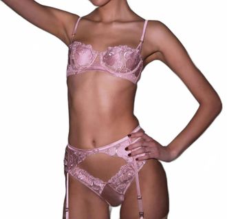 Fleur du Mal Embroidery Cheeky Thong In Rose Pink