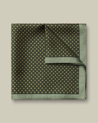 CHARLES TYRWHITT Silk Geo Print Pocket Square - Dark Green Size OSFA by Charles Tyrwhitt