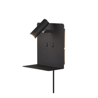 Trio Element Applique Led 3w 220lm, 3000k- 1,5w 150lm, 3000k Metallo Nero Retro Illuminata Con Spot Con Mensola E Porta Usb Ricarica Smartphone H.20cm