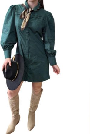 Merci Pin Tuck Detail Button Down Mini Dress In Green