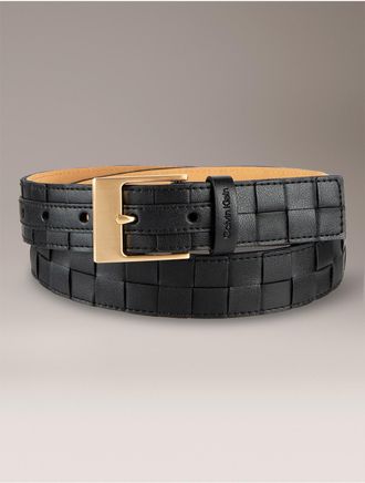Calvin Klein Womens Woven Leather Belt - Black - XS