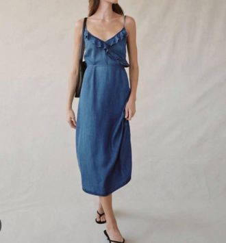 Bella Dahl Ruffle Midi Dress In Denim
