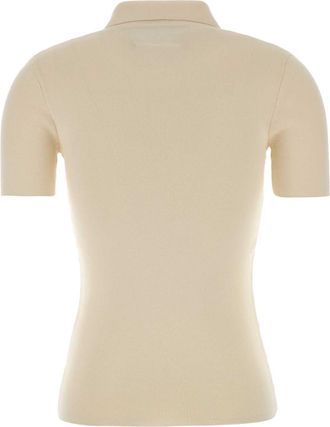 Maison Margiela Womens Ribbed Cotton Polo Shirt Beige
