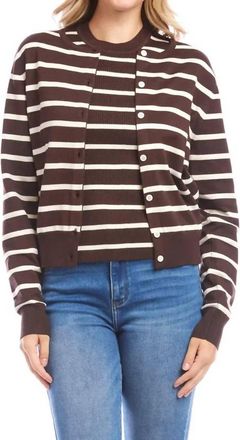 Karen Kane Simone Stripe Cardigan Sweater In Chocolate