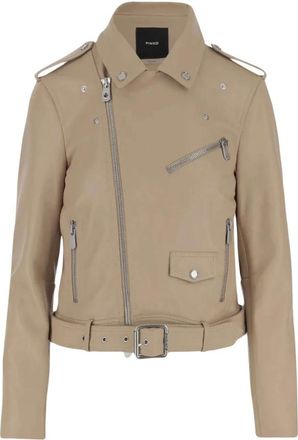 Pinko Pinko, Jassen, Dames, Beige, S, Polyester, Costa Rica Biker Jacket