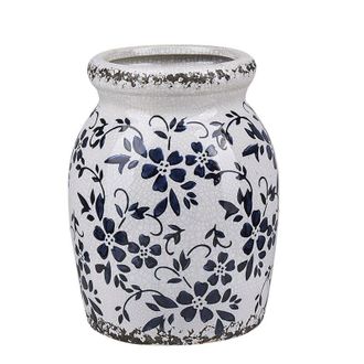 Beliani Beliani - Florero Blanco Y Azul Marino De Gres Patr&oacute;n De Flores Degradado Impermeable Amida