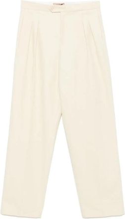 Twinset Beige Elegante Broek met Pinktuck-details - Dames - Straight fit broeken - Beige - M - Katoen - Broeken