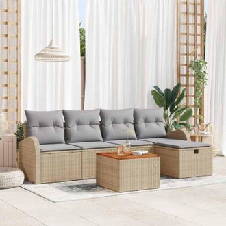 vidaXL Conjunto De Sof&aacute; De Jard&iacute;n Con Coj&iacute;n 6 Pcs Beige Polirat&aacute;n Vidaxl