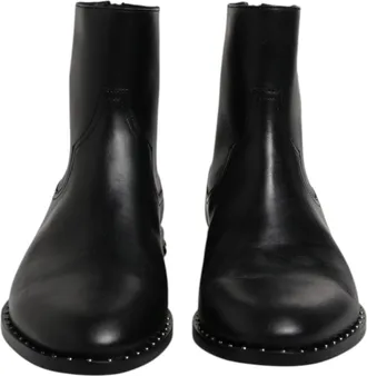 Dolce & Gabbana Black Leather Logo Ankle Boots Studded Mens Shoes