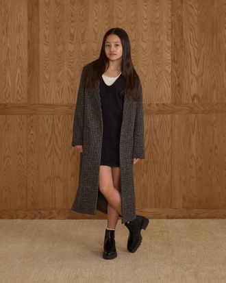 Rylee + Cru Tween Longline Coat In Micro Check