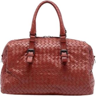 Bottega Veneta Pre-owned Handbags, female, Red, Size: ONE SIZE Pre-owned Woven Nappa Boston Bag