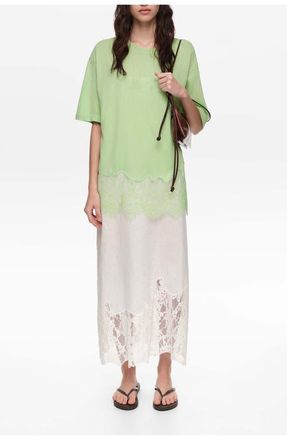 Bimba & Lola Long Lace T-shirt in Apple Green at Nordstrom, Size Xx-Small Eu