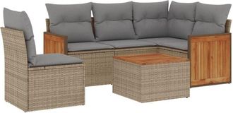 vidaXL Vidaxl - Juego De Sof&aacute;s Jard&iacute;n Con Cojines 6 Pzas Rat&aacute;n Sint&eacute;tico Beige