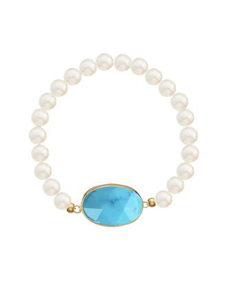 Liv Oliver 18K 28.75 Ct. Tw. Turquoise & 5Mm Pearl Bracelet