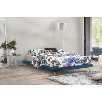 Talamo Italia Cama Matrimonial Isabella, Cama Fija En Tela Con Pies, 100% Made In Italy, Adecuado Para Colch&oacute;n 160x190 Cm, Azul, Con Embalaje Reforzado - Talamo Ita