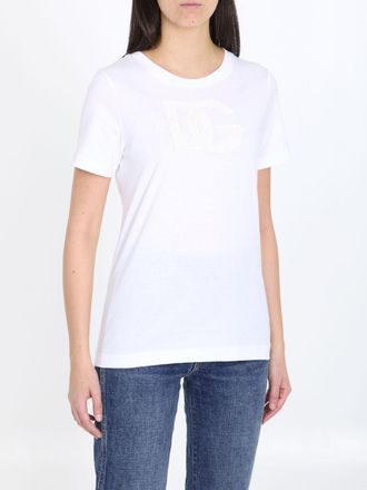 Dolce & Gabbana Womens T-shirt With Dg Logo - White Cotton - Size EU 40 (Womens)