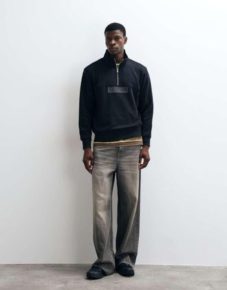 Napapijri felpa con logo box e mezza zip nera-Nero