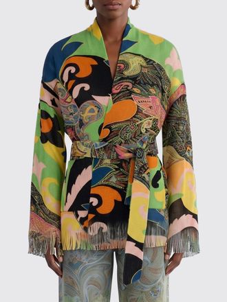 Etro Cardigan a vestaglia in viscosa con fantasia etnica e fondo sfrangiato