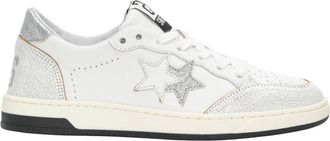 2Star Witte Leren Sneakers met Zilveren Glitterdetails - Dames - Sneakers - Wit - 37 EU - Leer - Schoenen