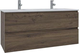 Adema Chaci Badkamermeubelset - 120x46x57cm - 2 keramische wasbakken wit - 2 kraangaten - 2 lades - noten (hout)