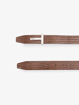 Tom Ford Mens Belt Crocodile-Effect Leather Brown