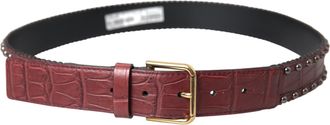 Dolce & Gabbana Womens Brown Alligator Leather Studded Metal Buckle Belt