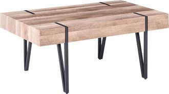 Beliani Mesa De Centro Tablero De Madera Patas De Horquilla De Metal Negro 110 X 60 Cm Estilo Industrial Rectangular Adena
