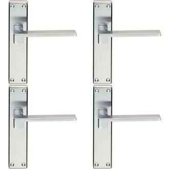 Loops 4x PAIR Flat Straight Lever on Latch Backplate Handle 180 x 40mm Satin Chrome