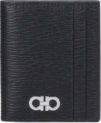 Ferragamo Black Gancini Pebbled Leather Bi-Fold Wallet