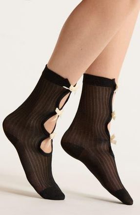 High Heel Jungle Velvet Bow Socks in Black/Off White at Nordstrom Rack