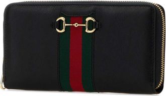 Gucci Womens Horsebit-Trimmed Calf Skin Wallet Black