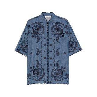 Zimmermann Shirts, female, Blue, Size: S Aster Scalloped Blouse