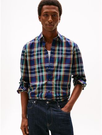 Tommy Hilfiger Mens Regular Fit Bold Plaid All-Day Shirt - Navy - XS