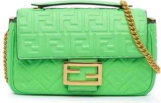 Fendi Pre-owned Fendi Zucca Embossed Leather Chain Midi Baguette Ladies 8BR793-AH9C-238-0189