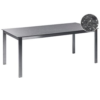 Beliani Mesa De Comedor De Jard&iacute;n De 6 Plazas 180 X 90 Cm Tablero De Cristal Cer&aacute;mico Templado Estructura De Acero Inoxidable Negro Cosoleto