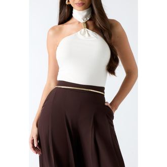 Marciano Soraya Embellished Halter Neck Top in White at Nordstrom, Size Medium